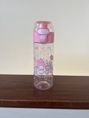 Sanrio My Melody Pink Clear Bottle with Pastel Accents.